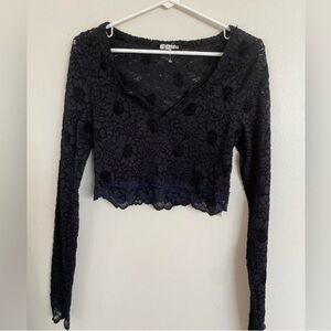 Free People Intimately Black Lace V-neck long sleeve Women's Crop Top NWOT